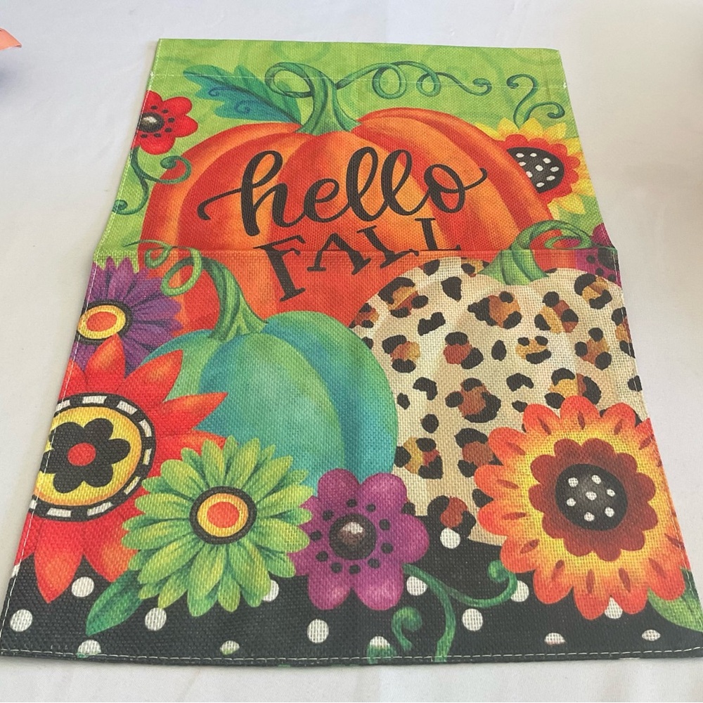 Colorful Hello Fall Themed Garden Flag